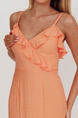 Silvana Frill Trim Split Maxi Dress Orange