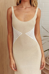 Illana Crochet Knit Maxi Dress Beige
