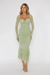 Nadia Long Sleeve Fishtail Midi Dress Mint