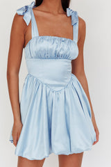 Just Magic Tied Shoulder Bubble Hem Mini Dress Baby Blue