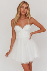 Smitten Sweetheart Neckline Chiffon Mini Party Dress White