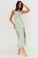 Lucinda Off-Shoulder V-Back Dress Sage