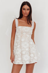 Suns Out Tied Shoulder Embellished Mini Dress White