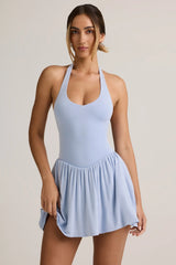 Modal Backless Halterneck Mini Dress in Light Blue