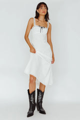 Sunbeam Eyelet Embroidery Bow Midi Dress White