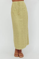 Days Away Crochet Lace Maxi Skirt Moss