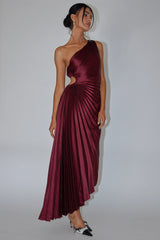 Brooklynn One-Shoulder Accordion Pleat Dress Wine