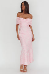 Fairytales Off-Shoulder Jacquard Maxi Dress Pink