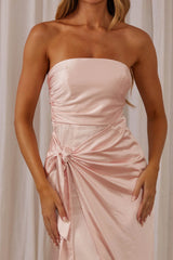 Gianna Strapless Waist Tie Midi Dress Blush