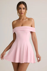 Modal Off-Shoulder A-Line Mini Dress in Baby Pink