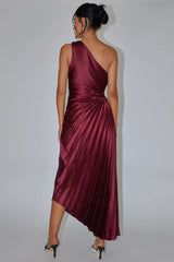 Brooklynn One-Shoulder Accordion Pleat Dress Wine
