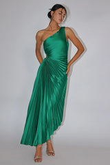 Brooklynn One-Shoulder Accordion Pleat Dress Kelly Green