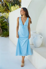 Vacation Time Linen Maxi Dress Blue