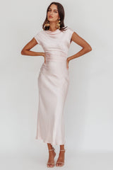 Loveland Cap Sleeve Cowl Back Midi Dress Blush