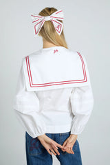 elise blouse - white with red piping