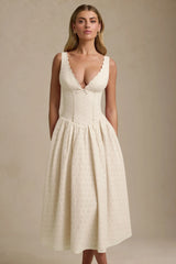Broderie Anglaise Bow-Detail A-Line Midaxi Dress in Ivory