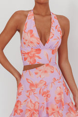 Aura Points Halterneck Cut-Out Maxi Dress Floral Lilac