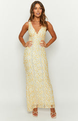 Farida Yellow Lace Maxi Dress