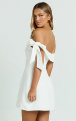 Cecilia Mini Dress Off Shoulder Tie Detail Dress in White