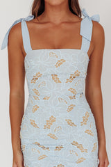 Coastal Bloom Tied Shoulder Maxi Dress Embroidered Baby Blue