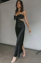 Aurelia Diamante Bow Maxi Dress Black