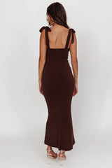 Rose Garden Tied Shoulder Maxi Dress Brown