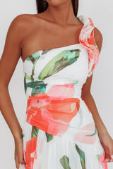 Kinley One-Shoulder Ruffle Maxi Dress Floral Red