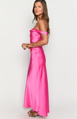 Ella Hot Pink Off Shoulder Formal Dress