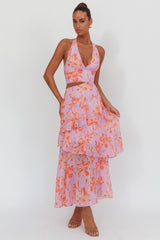 Aura Points Halterneck Cut-Out Maxi Dress Floral Lilac