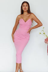 Yours Alone Gathered Detail Midi Dress Pink