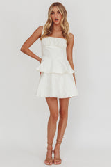 Provence Bloom Peplum Mini Dress Cream