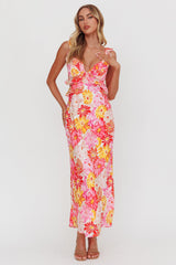 Second Chances Ruffle Trim Maxi Dress Flower Pink