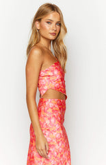 Claudi Orange And Pink Satin One Shoulder Top