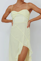 Jayna Ruffle Trim Split Dress Yellow