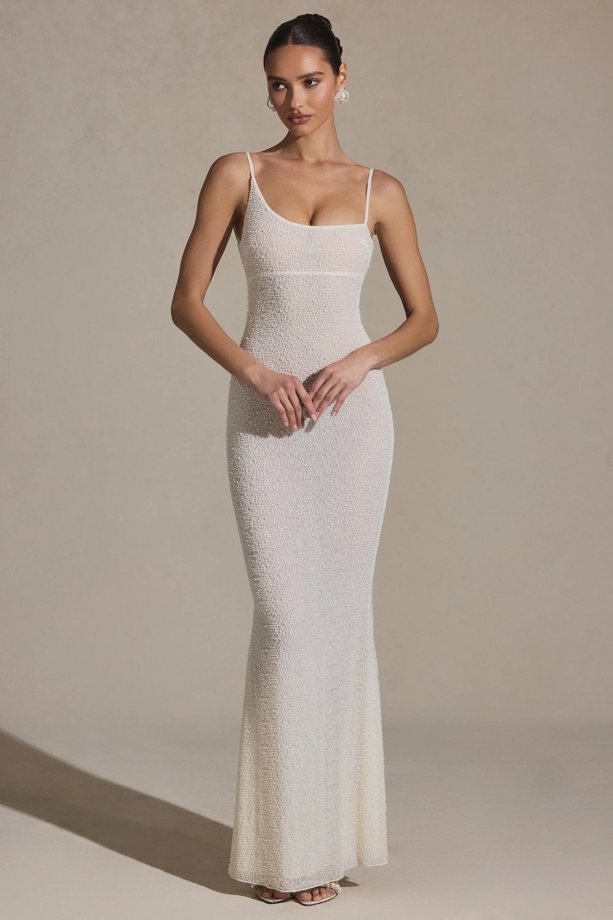 Embellished Backless Maxi Dress in White