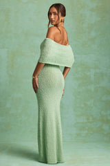 Bouclé Off-Shoulder Maxi Dress in Mint
