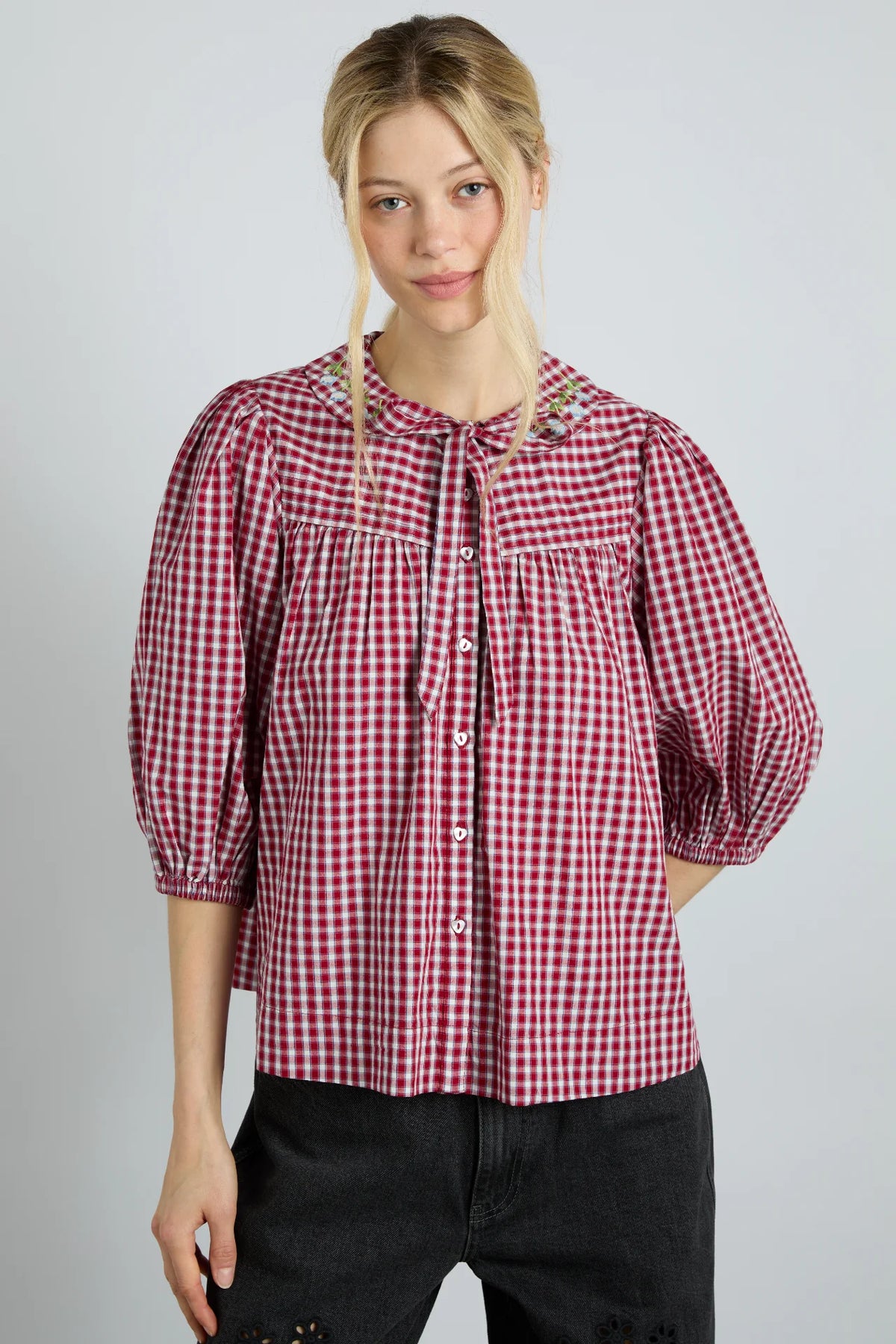 mila blouse - cherry gingham