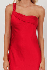 Carmel One-Shoulder Sash Maxi Dress Cherry