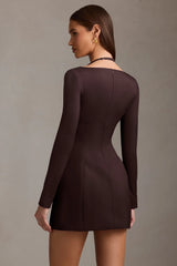 Pinstripe Structured A-Line Mini Dress in Chocolate Brown