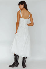 Sunbeam Eyelet Embroidery Bow Midi Dress White