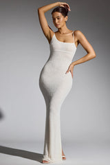 Embellished Backless Maxi Dress in White