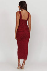 Oliana Lace Midi Dress Burgundy