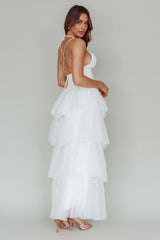 Nightingale Tiered Mesh Maxi Dress White