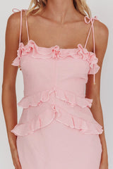 On A Roll Frill Trim Maxi Dress Pink