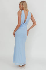 Truth Be Told Reverse Halter Maxi Dress Blue
