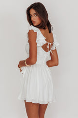 Lola Ruffle Shoulder Ruched Dress White
