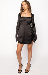 Lucy Black Satin Long Sleeve Mini Dress