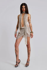 Spyro Snakeskin Plunge Mini Dress