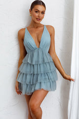 Auguste Tiered Frill Mini Dress Blue