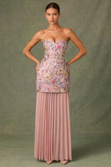 Embellished Convertible Lace-Up Gown in Floral Pink